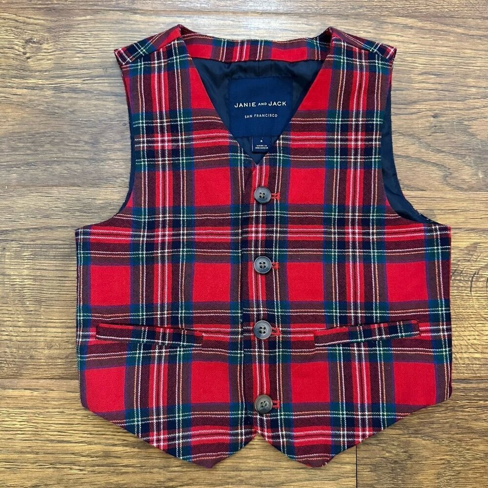 Janie and Jack plaid wool flannel Vest